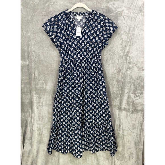 J.CREW Dresses & Skirts - J.Crew Willa Midi Dress Size 8 Navy Blue Floral Tiered Pockets MSRP $158 NWT
